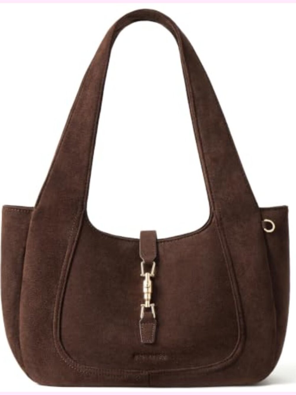 Faux Suede and Vegan Leather Shoulder Bag Tote with Gold Lock, Fits iPad Mini